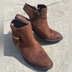 Born Brown Suede Margrit Sling Back Ankle Booties with Tassel, Size 6M